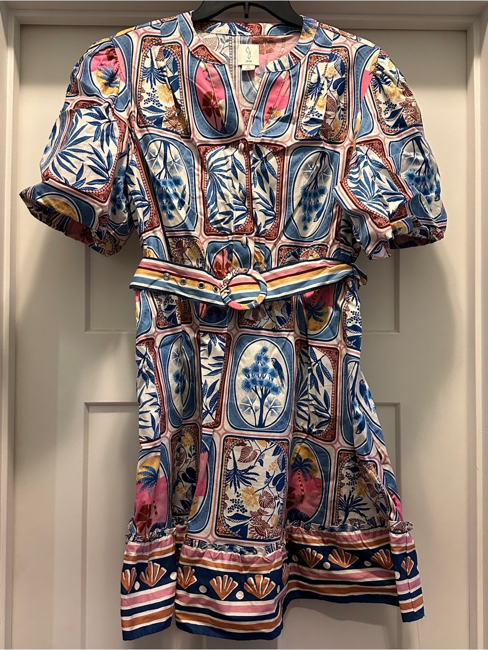 Joie Multicolor Printed Puff-Sleeve Belted Dress for Women